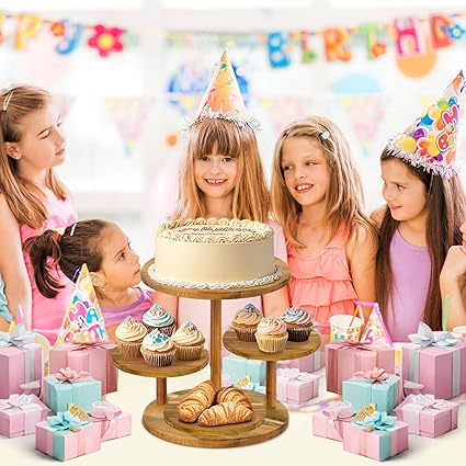 4 Tier Cupcake Stand, Cupcake Tower Stand Cupcakes, Coasters Set of 4 Free, Wooden Dessert Display for Party, Wedding, Birthday, Perfect for Cupcake Stand Wood and Tiered Cake Stand Enthusiasts