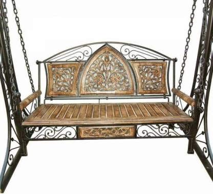 djustable/Foldable Wooden Wrought Iron Swing Jhoola Perfect for Balcony, Garden 120 Cm Wide, 180 Height.