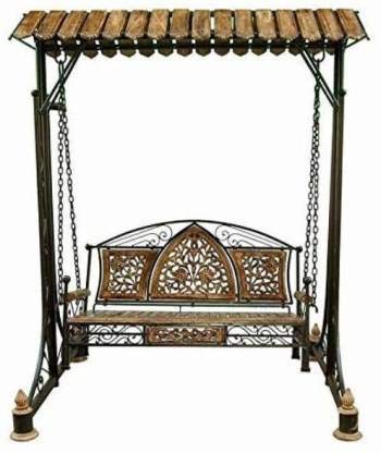 djustable/Foldable Wooden Wrought Iron Swing Jhoola Perfect for Balcony, Garden 120 Cm Wide, 180 Height.