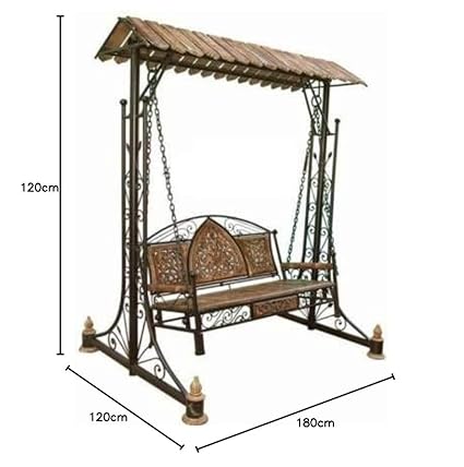 djustable/Foldable Wooden Wrought Iron Swing Jhoola Perfect for Balcony, Garden 120 Cm Wide, 180 Height.
