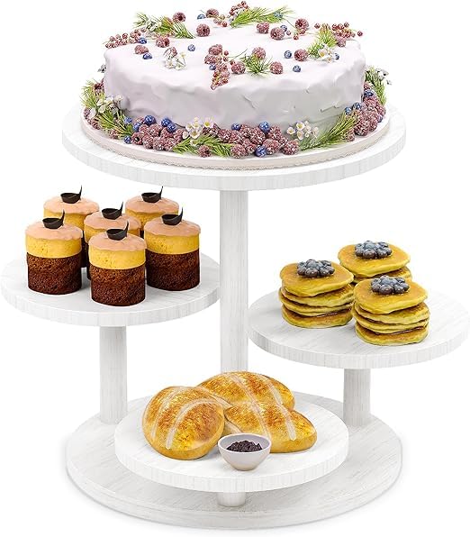 4 Tier Cupcake Stand, Cupcake Tower Stand Cupcakes, Coasters Set of 4 Free, Wooden Dessert Display for Party, Wedding, Birthday, Perfect for Cupcake Stand Wood and Tiered Cake Stand Enthusiasts