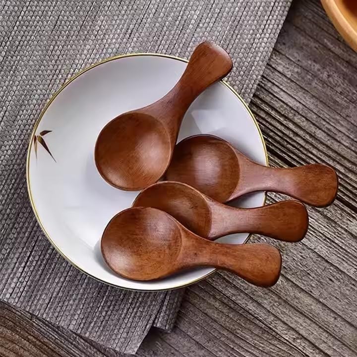 6 pcs Small Wooden Spoons, 4inch Small Wooden Spoons for Honey, Brown Mini Wood Teaspoons for Tiny Eating Ice Cream Jars Spice Condiments Tea Bath Salt Coffee Sugar Jam Mustard Seasoning