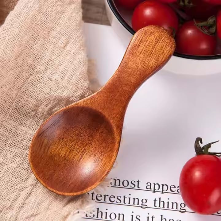 6 pcs Small Wooden Spoons, 4inch Small Wooden Spoons for Honey, Brown Mini Wood Teaspoons for Tiny Eating Ice Cream Jars Spice Condiments Tea Bath Salt Coffee Sugar Jam Mustard Seasoning