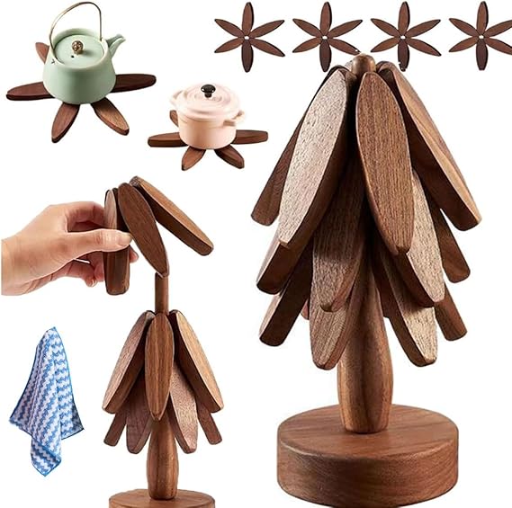 Handcrafted Wooden Pine Tree Ornament Wooden Coaster Decor Table Protection Novelty Statue Tree Shaped Nonslip Pad Brown