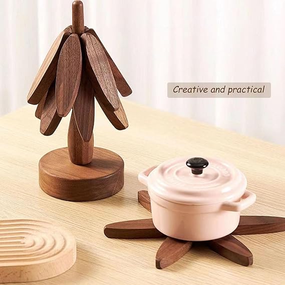 Handcrafted Wooden Pine Tree Ornament Wooden Coaster Decor Table Protection Novelty Statue Tree Shaped Nonslip Pad Brown