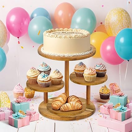 4 Tier Cupcake Stand, Cupcake Tower Stand Cupcakes, Coasters Set of 4 Free, Wooden Dessert Display for Party, Wedding, Birthday, Perfect for Cupcake Stand Wood and Tiered Cake Stand Enthusiasts