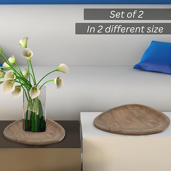 Handcrafted Wooden Almond Shape serving & Decorative Tray Pack Of 2