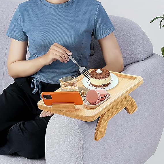 Adjustable Bamboo Sofa Arm Tray Table