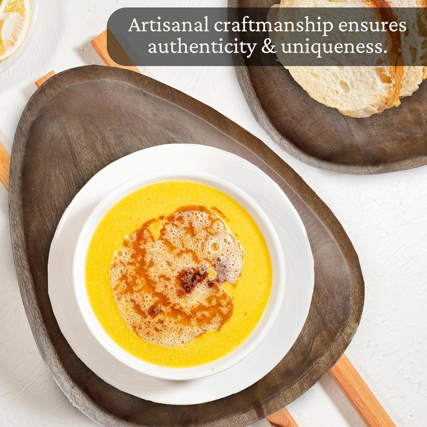 Handcrafted Wooden Almond Shape serving & Decorative Tray Pack Of 2