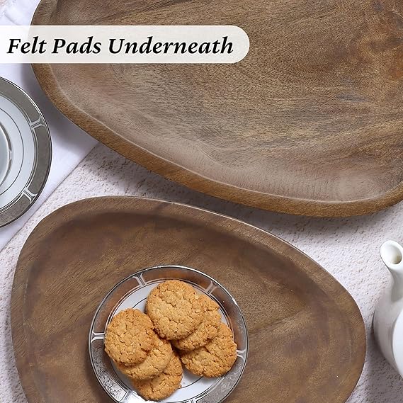 Handcrafted Wooden Almond Shape serving & Decorative Tray Pack Of 2