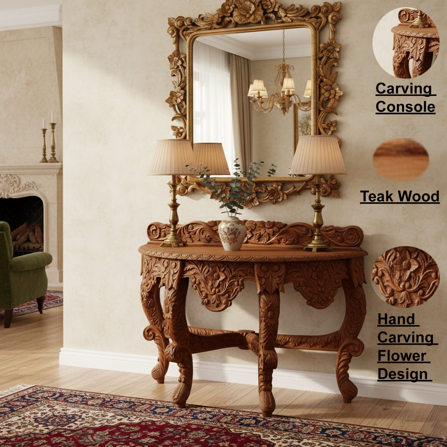 Wooden Handcraved Console Table